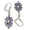 Rhodium Gold Filled Long Earring, Leaf Design, with Amethyst and White Cubic Zirconia, Polished, Rhodium Finish, 02.205.0057.8