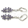Rhodium Gold Filled Long Earring, Leaf Design, with Amethyst and White Cubic Zirconia, Polished, Rhodium Finish, 02.205.0057.8