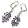 Rhodium Gold Filled Long Earring, Leaf Design, with Amethyst and White Cubic Zirconia, Polished, Rhodium Finish, 02.205.0057.8