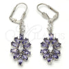 Rhodium Gold Filled Long Earring, Leaf Design, with Amethyst and White Cubic Zirconia, Polished, Rhodium Finish, 02.205.0057.8