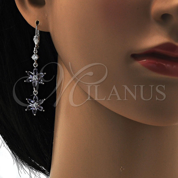 White Gold Filled Ring — Long Earring Flower Design with Amethyst and White — alternate product view — SKU 109021 | Oro Laminado Blanco anillo — Long Earring flor diseño with Amethyst and blanco — SKU 109021