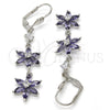 Rhodium Plated Long Earring, Flower Design, with Amethyst and White Cubic Zirconia, Polished, Rhodium Finish, 02.205.0058.7