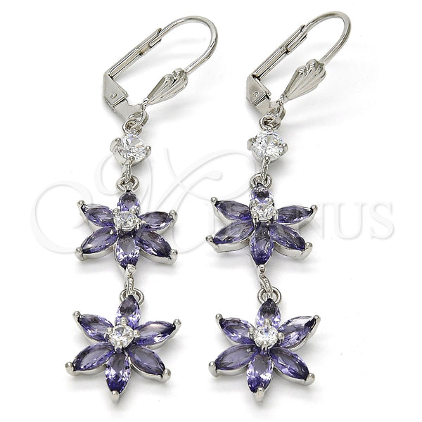 White Gold Filled Ring — Long Earring Flower Design with Amethyst and White — main product view — SKU 109021 | Oro Laminado Blanco anillo — Long Earring flor diseño with Amethyst and blanco — SKU 109021