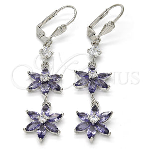 White Gold Filled Ring — Long Earring Flower Design with Amethyst and White — main product view — SKU 109021 | Oro Laminado Blanco anillo — Long Earring flor diseño with Amethyst and blanco — SKU 109021