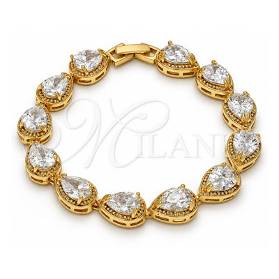 Oro Laminado Tennis Bracelet, Gold Filled Style Teardrop Design, with White Cubic Zirconia, Polished, Golden Finish, 03.210.0009.07 (10 MM Thickness, 7 Inches Length)