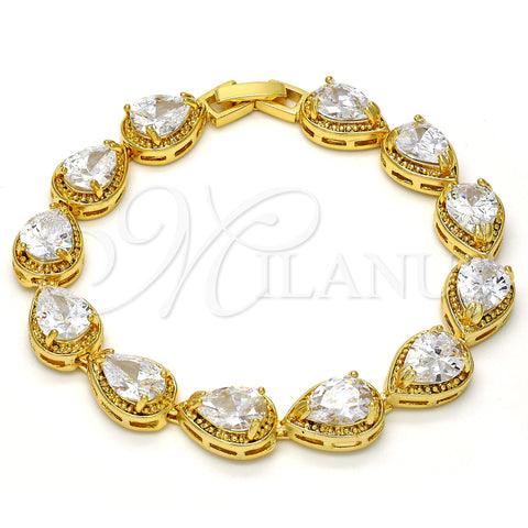 Oro Laminado Tennis Bracelet, Gold Filled Style Teardrop Design, with White Cubic Zirconia, Polished, Golden Finish, 03.210.0009.07 (10 MM Thickness, 7 Inches Length)