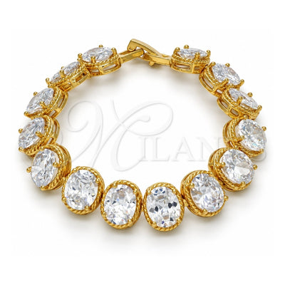 Oro Laminado Tennis Bracelet, Gold Filled Style with White Cubic Zirconia, Polished, Golden Finish, 03.210.0010.07 (12 MM Thickness, 7 Inches Length)