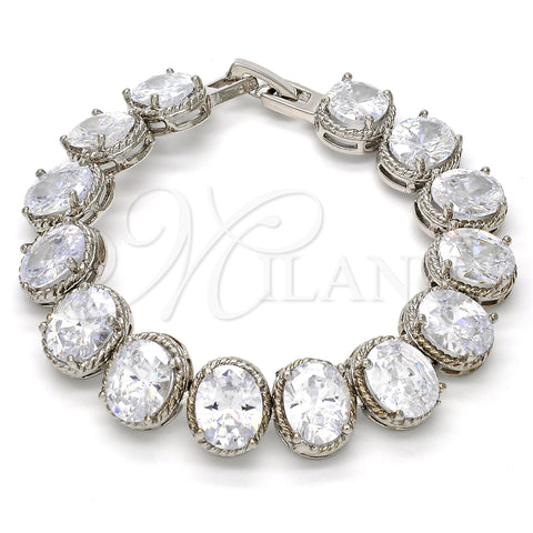Rhodium Plated Tennis Bracelet, with White Cubic Zirconia, Polished, Rhodium Finish, 03.210.0010.1.07 (12 MM Thickness, 7 Inches Length)
