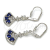 Rhodium Gold Filled Long Earring, with Sapphire Blue Cubic Zirconia and White Micro Pave, Polished, Rhodium Finish, 02.236.0012.5