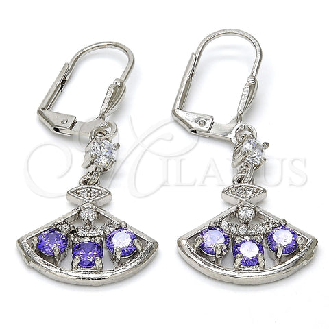 Rhodium Gold Filled Long Earring, with Amethyst Cubic Zirconia and White Micro Pave, Polished, Rhodium Finish, 02.236.0012.7