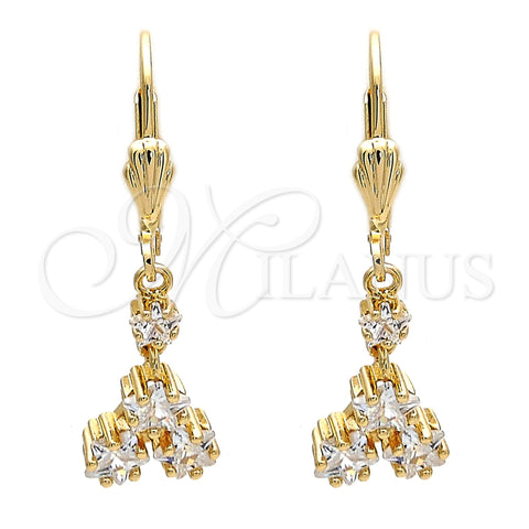 Oro Laminado Long Earring, Gold Filled Style Star Design, with White Cubic Zirconia, Polished, Golden Finish, 02.236.0021