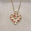 Oro Laminado Pendant Necklace, Gold Filled Style Heart Design, with Garnet and White Cubic Zirconia, Polished, Golden Finish, 04.210.0001.2.18 (02 MM Thickness, 18 Inches Length)