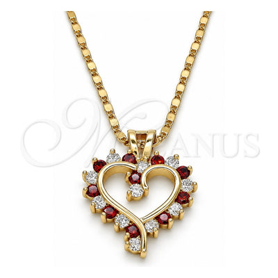 Oro Laminado Pendant Necklace, Gold Filled Style Heart Design, with Garnet and White Cubic Zirconia, Polished, Golden Finish, 04.210.0001.2.18 (02 MM Thickness, 18 Inches Length)