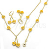 Oro Laminado Earring and Pendant Children Set, Gold Filled Style Heart Design, with White Crystal, Yellow Enamel Finish, Golden Finish, 06.60.0003.2