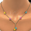 Oro Laminado Earring and Pendant Children Set, Gold Filled Style Heart Design, with White Crystal, Multicolor Enamel Finish, Golden Finish, 06.60.0003.4
