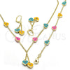 Oro Laminado Earring and Pendant Children Set, Gold Filled Style Heart Design, with White Crystal, Multicolor Enamel Finish, Golden Finish, 06.60.0003.4