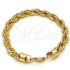 Gold Tone Basic Bracelet, Rope Design, Polished, Golden Finish, 04.242.0044.09GT (08 MM Thickness, 9 Inches Length)