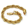 Gold Tone Basic Bracelet, Rope Design, Polished, Golden Finish, 04.242.0044.09GT (08 MM Thickness, 9 Inches Length)