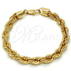 Gold Tone Basic Bracelet, Rope Design, Polished, Golden Finish, 04.242.0044.09GT (08 MM Thickness, 9 Inches Length)