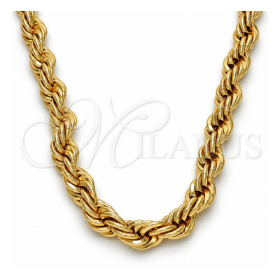 Gold Tone Basic Necklace, Rope Design, Polished, Golden Finish, 04.242.0044.28 (08 MM Thickness, 28 Inches Length)