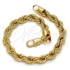 Gold Tone Basic Bracelet, Rope Design, Polished, Golden Finish, 04.242.0043.09GT (07 MM Thickness, 9 Inches Length)