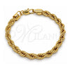 Gold Tone Basic Bracelet, Rope Design, Polished, Golden Finish, 04.242.0043.09GT (07 MM Thickness, 9 Inches Length)