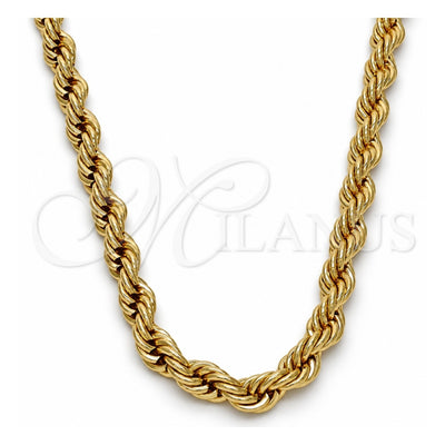 Gold Tone Basic Necklace, Rope Design, Polished, Golden Finish, 04.242.0043.28 (07 MM Thickness, 28 Inches Length)