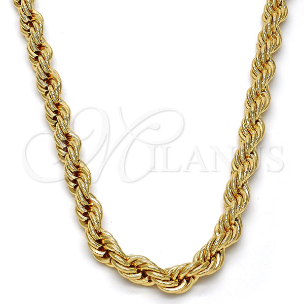 Gold Tone Basic Necklace, Rope Design, Polished, Golden Finish, 04.242.0043.28GT (07 MM Thickness, 28 Inches Length)