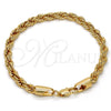 Gold Tone Basic Bracelet, Rope Design, Polished, Golden Finish, 04.242.0042.09GT (06 MM Thickness, 9 Inches Length)
