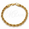 Gold Tone Basic Bracelet, Rope Design, Polished, Golden Finish, 04.242.0042.09GT (06 MM Thickness, 9 Inches Length)