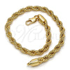 Gold Tone Basic Bracelet, Rope Design, Polished, Golden Finish, 04.242.0041.09GT (05 MM Thickness, 9 Inches Length)
