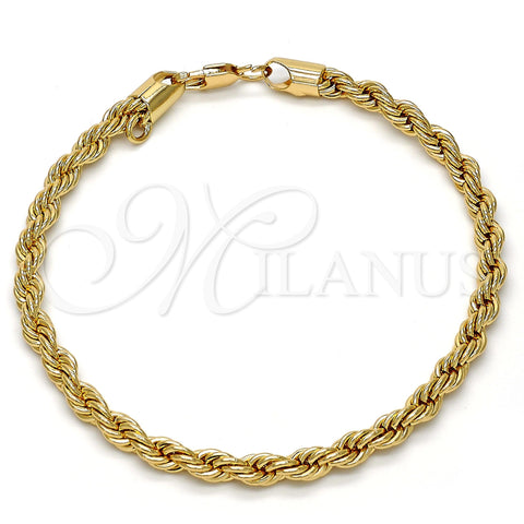 Gold Tone Basic Bracelet, Rope Design, Polished, Golden Finish, 04.242.0041.09GT (05 MM Thickness, 9 Inches Length)