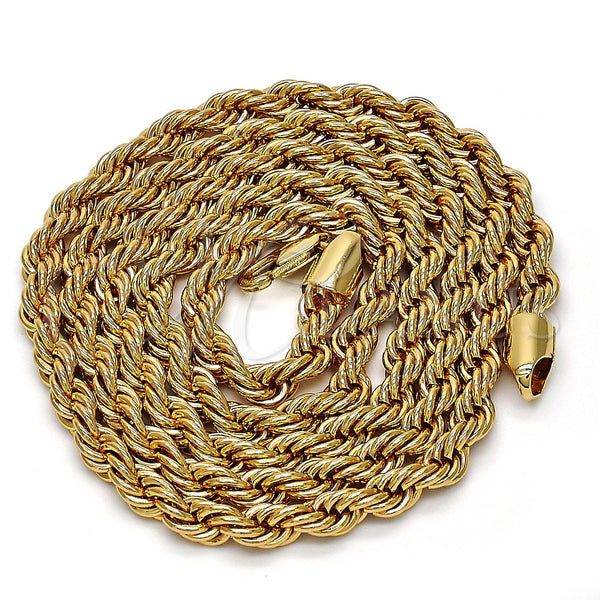 Gold Tone Basic Necklace, Rope Design, Polished, Golden Finish, 04.242.0041.28GT (05 MM Thickness, 28 Inches Length)