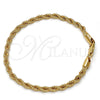 Gold Tone Basic Bracelet, Rope Design, Polished, Golden Finish, 04.242.0040.08GT (04 MM Thickness, 8 Inches Length)