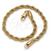 Gold Plated Basic Bracelet, Rope Design, Polished, Golden Finish, 04.242.0040.08 (04 MM Thickness, 8 Inches Length)