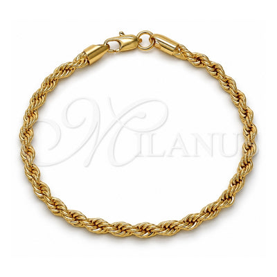 Gold Tone Basic Bracelet, Rope Design, Polished, Golden Finish, 04.242.0040.08GT (04 MM Thickness, 8 Inches Length)