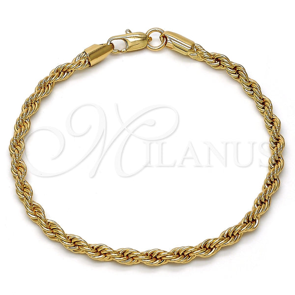 Gold Tone Basic Bracelet, Rope Design, Polished, Golden Finish, 04.242.0040.08GT (04 MM Thickness, 8 Inches Length)