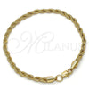 Gold Tone Basic Bracelet, Rope Design, Polished, Golden Finish, 04.242.0040.09GT (04 MM Thickness, 9 Inches Length)