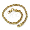 Gold Tone Basic Bracelet, Rope Design, Polished, Golden Finish, 04.242.0040.09GT (04 MM Thickness, 9 Inches Length)