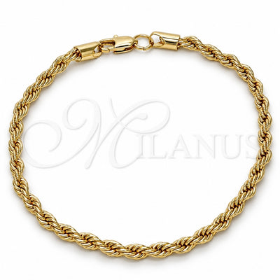 Gold Tone Basic Bracelet, Rope Design, Polished, Golden Finish, 04.242.0040.09GT (04 MM Thickness, 9 Inches Length)