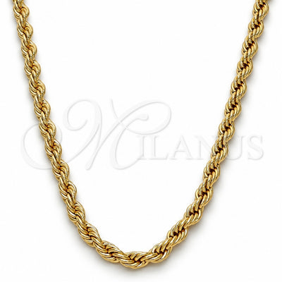 Gold Tone Basic Necklace, Rope Design, Polished, Golden Finish, 04.242.0040.28GT (04 MM Thickness, 28 Inches Length)