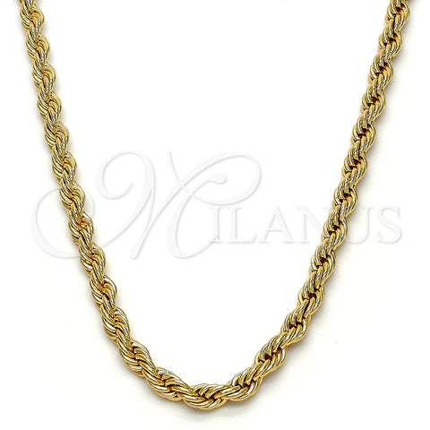 Gold Tone Basic Necklace, Rope Design, Polished, Golden Finish, 04.242.0040.28GT (04 MM Thickness, 28 Inches Length)