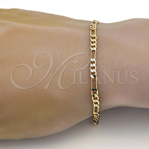 Gold Tone Basic Bracelet, Figaro Design, Polished, Golden Finish, 04.242.0015.09GT (120 Gauge, 04 MM Thickness, 9 Inches Length)
