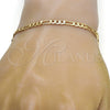 Gold Tone Basic Bracelet, Figaro Design, Polished, Golden Finish, 04.242.0015.09GT (120 Gauge, 04 MM Thickness, 9 Inches Length)