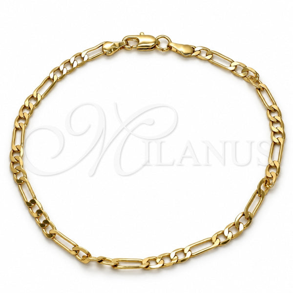 Gold Tone Basic Bracelet, Figaro Design, Polished, Golden Finish, 04.242.0015.09GT (120 Gauge, 04 MM Thickness, 9 Inches Length)
