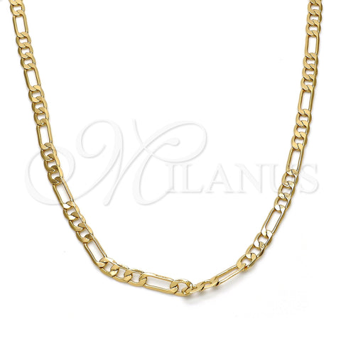 Gold Tone Basic Necklace, Figaro Design, Polished, Golden Finish, 04.242.0015.28GT (120 Gauge, 04 MM Thickness, 28 Inches Length)