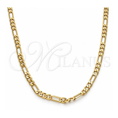 Gold Tone Basic Necklace, Figaro Design, Polished, Golden Finish, 04.242.0015.30GT (120 Gauge, 04 MM Thickness, 30 Inches Length)