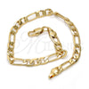 Gold Tone Basic Bracelet, Figaro Design, Polished, Golden Finish, 04.242.0016.08GT (140 Gauge, 05 MM Thickness, 8 Inches Length)