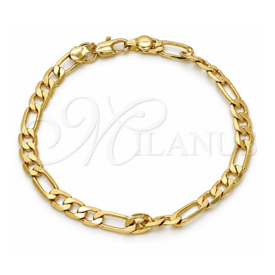 Gold Tone Basic Bracelet, Figaro Design, Polished, Golden Finish, 04.242.0016.08GT (140 Gauge, 05 MM Thickness, 8 Inches Length)