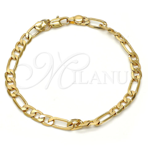Gold Tone Basic Bracelet, Figaro Design, Polished, Golden Finish, 04.242.0016.08GT (140 Gauge, 05 MM Thickness, 8 Inches Length)